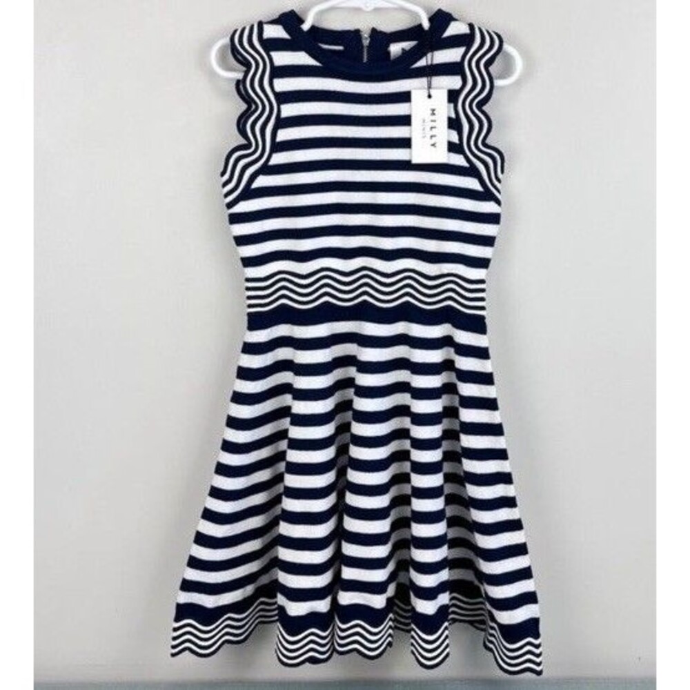 New Milly Minis Juniors Big Girls Dress 12 14 16 Knit Blue White Textured Wave